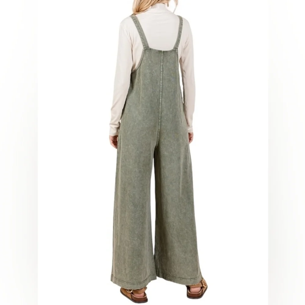 Mittoshop Mineral Wash Olive Wide-Leg Overalls - Picture 2 of 9
